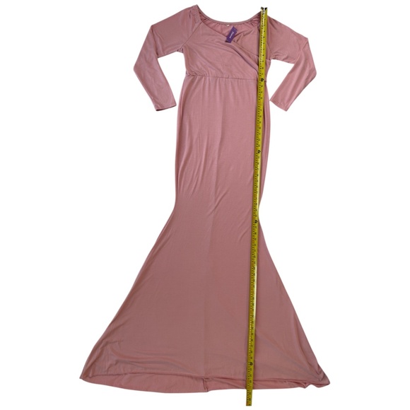 NWT Ecavus Maternity Maxi Dress Dusty Rose Off Shoulder Wrap Photoshoot Gown M - Picture 6 of 10